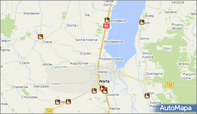 mapa Proboszczowice gmina Warta, Proboszczowice gmina Warta na mapie Targeo