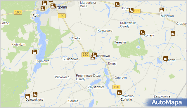 mapa Próchnowo gmina Margonin, Próchnowo gmina Margonin na mapie Targeo