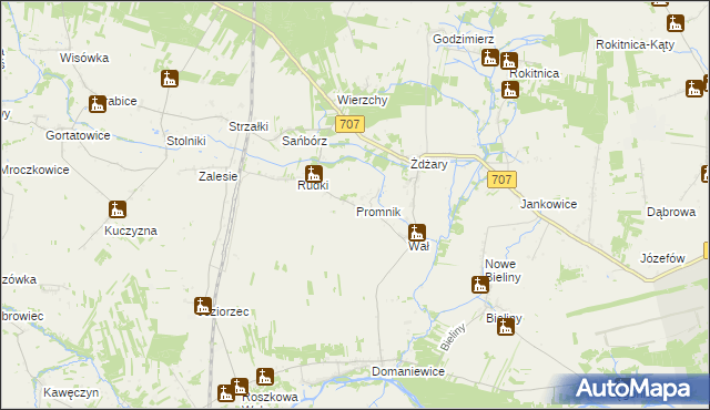 mapa Promnik gmina Nowe Miasto nad Pilicą, Promnik gmina Nowe Miasto nad Pilicą na mapie Targeo