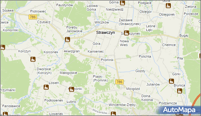 mapa Promnik gmina Strawczyn, Promnik gmina Strawczyn na mapie Targeo