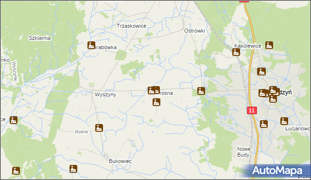 mapa Prosna gmina Budzyń, Prosna gmina Budzyń na mapie Targeo