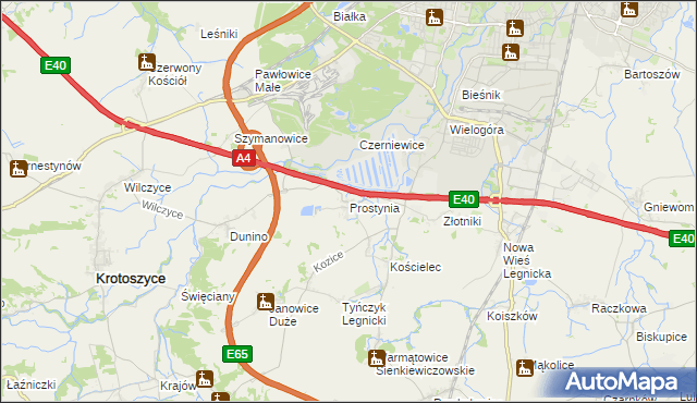 mapa Prostynia gmina Krotoszyce, Prostynia gmina Krotoszyce na mapie Targeo