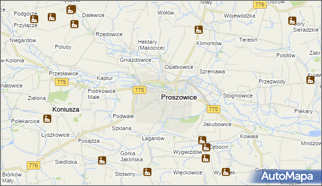 mapa Proszowice, Proszowice na mapie Targeo