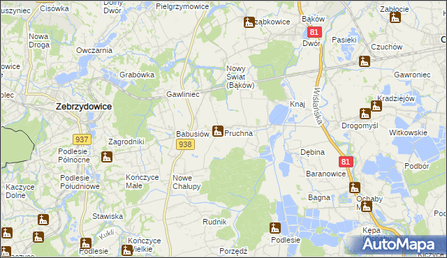 mapa Pruchna, Pruchna na mapie Targeo