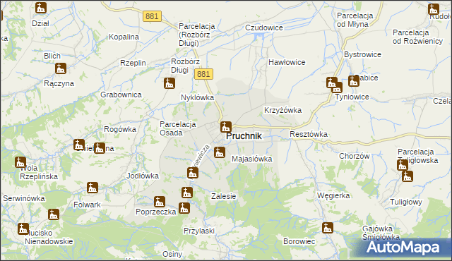 mapa Pruchnik powiat jarosławski, Pruchnik powiat jarosławski na mapie Targeo