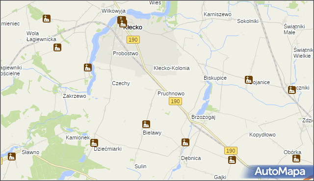 mapa Pruchnowo gmina Kłecko, Pruchnowo gmina Kłecko na mapie Targeo