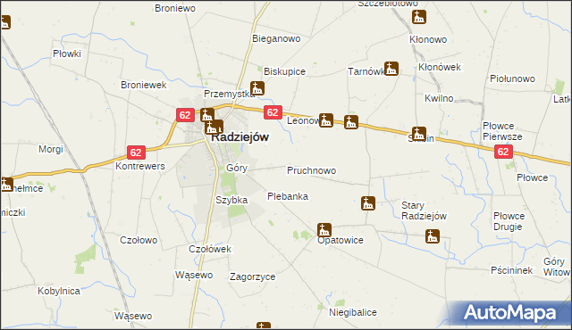 mapa Pruchnowo gmina Radziejów, Pruchnowo gmina Radziejów na mapie Targeo