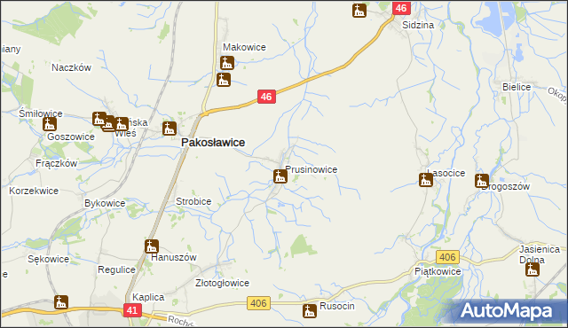 mapa Prusinowice gmina Pakosławice, Prusinowice gmina Pakosławice na mapie Targeo