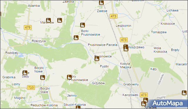 mapa Prusinowice gmina Szadek, Prusinowice gmina Szadek na mapie Targeo