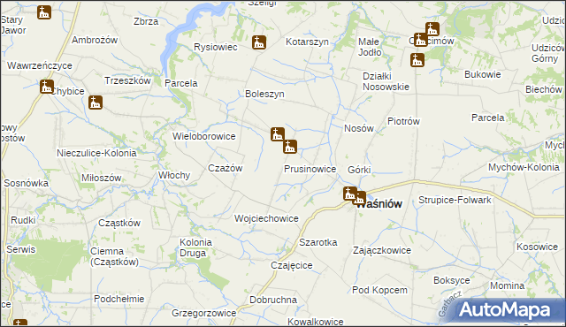 mapa Prusinowice gmina Waśniów, Prusinowice gmina Waśniów na mapie Targeo