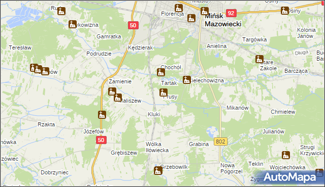 mapa Prusy gmina Mińsk Mazowiecki, Prusy gmina Mińsk Mazowiecki na mapie Targeo