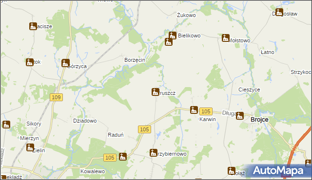 mapa Pruszcz gmina Brojce, Pruszcz gmina Brojce na mapie Targeo