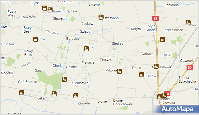 mapa Pruszki gmina Łęczyca, Pruszki gmina Łęczyca na mapie Targeo