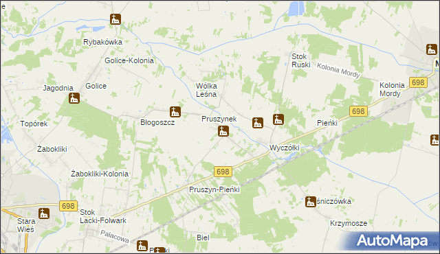 mapa Pruszyn gmina Siedlce, Pruszyn gmina Siedlce na mapie Targeo