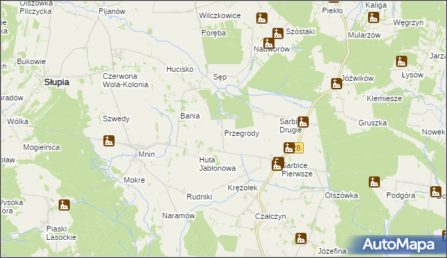 mapa Przegrody gmina Łopuszno, Przegrody gmina Łopuszno na mapie Targeo