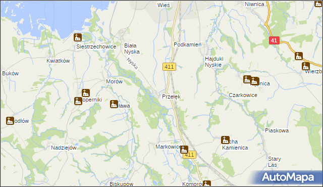 mapa Przełęk gmina Nysa, Przełęk gmina Nysa na mapie Targeo
