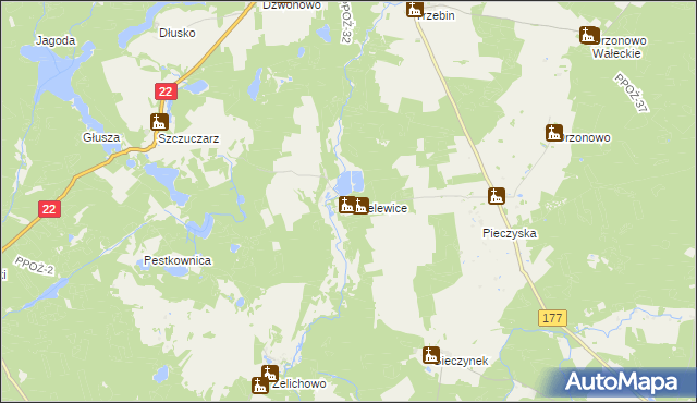 mapa Przelewice gmina Człopa, Przelewice gmina Człopa na mapie Targeo