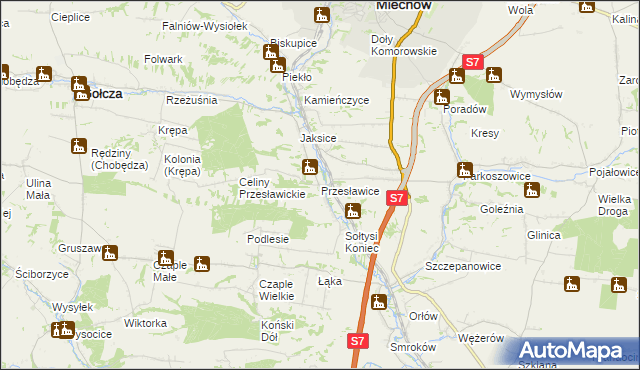 mapa Przesławice gmina Miechów, Przesławice gmina Miechów na mapie Targeo