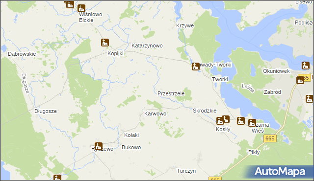 mapa Przestrzele gmina Rajgród, Przestrzele gmina Rajgród na mapie Targeo