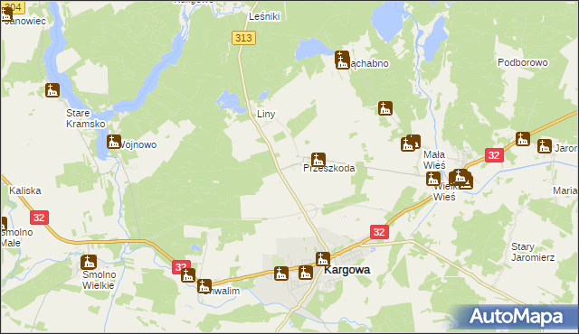 mapa Przeszkoda gmina Kargowa, Przeszkoda gmina Kargowa na mapie Targeo