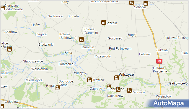 mapa Przezwody gmina Wilczyce, Przezwody gmina Wilczyce na mapie Targeo