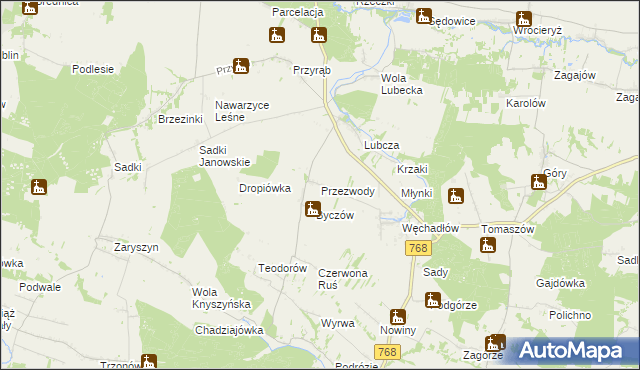 mapa Przezwody gmina Wodzisław, Przezwody gmina Wodzisław na mapie Targeo