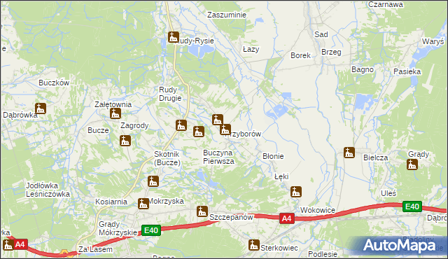 mapa Przyborów gmina Borzęcin, Przyborów gmina Borzęcin na mapie Targeo