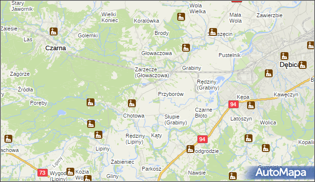 mapa Przyborów gmina Czarna, Przyborów gmina Czarna na mapie Targeo