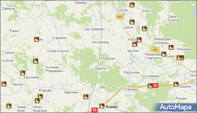 mapa Przyborów gmina Widawa, Przyborów gmina Widawa na mapie Targeo