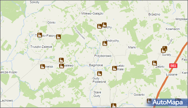 mapa Przyborowo gmina Grabowo, Przyborowo gmina Grabowo na mapie Targeo