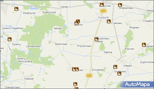 mapa Przyborowo gmina Krobia, Przyborowo gmina Krobia na mapie Targeo