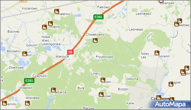 mapa Przyborowo gmina Łubowo, Przyborowo gmina Łubowo na mapie Targeo