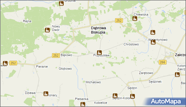 mapa Przybysław gmina Dąbrowa Biskupia, Przybysław gmina Dąbrowa Biskupia na mapie Targeo