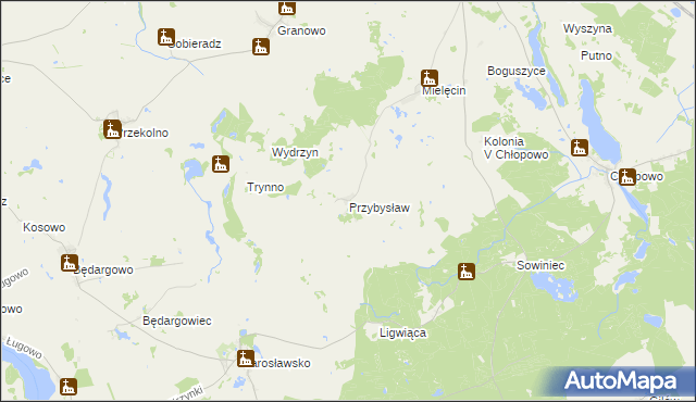 mapa Przybysław gmina Krzęcin, Przybysław gmina Krzęcin na mapie Targeo