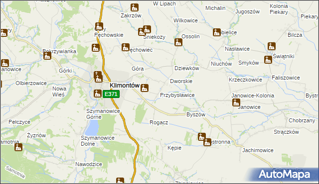 mapa Przybysławice gmina Klimontów, Przybysławice gmina Klimontów na mapie Targeo