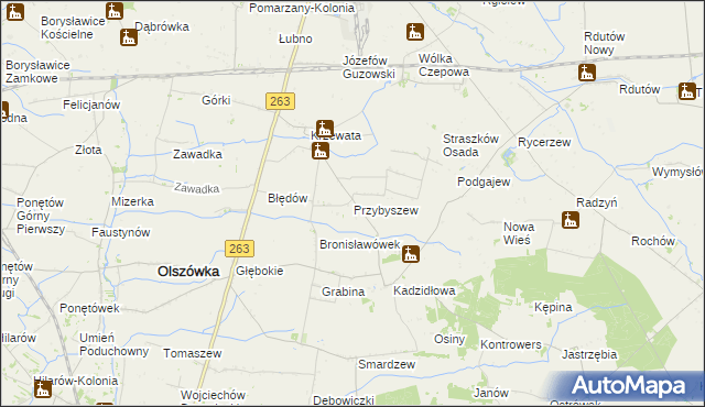 mapa Przybyszew gmina Olszówka, Przybyszew gmina Olszówka na mapie Targeo