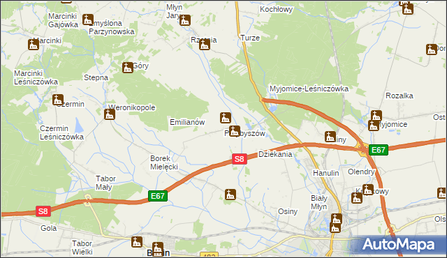 mapa Przybyszów gmina Kępno, Przybyszów gmina Kępno na mapie Targeo