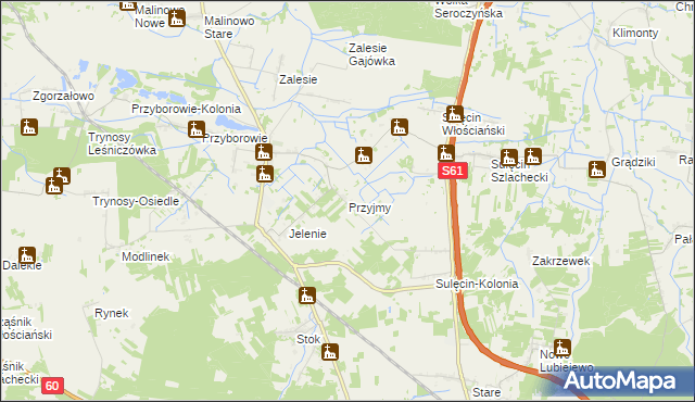 mapa Przyjmy gmina Ostrów Mazowiecka, Przyjmy gmina Ostrów Mazowiecka na mapie Targeo