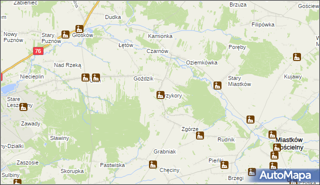 mapa Przykory gmina Miastków Kościelny, Przykory gmina Miastków Kościelny na mapie Targeo