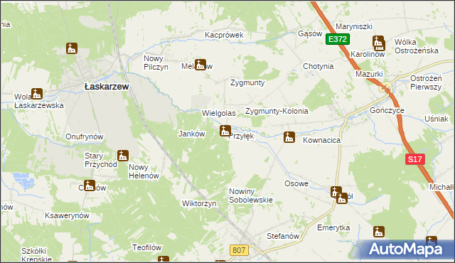 mapa Przyłęk gmina Sobolew, Przyłęk gmina Sobolew na mapie Targeo