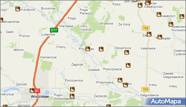 mapa Przyłęk gmina Wodzisław, Przyłęk gmina Wodzisław na mapie Targeo