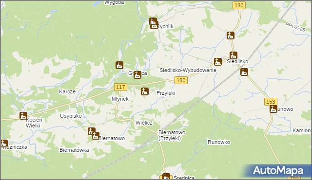 mapa Przyłęki gmina Trzcianka, Przyłęki gmina Trzcianka na mapie Targeo