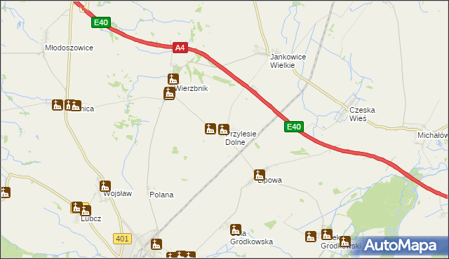 mapa Przylesie Dolne, Przylesie Dolne na mapie Targeo