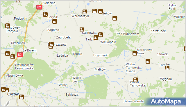 mapa Przymiarki gmina Urszulin, Przymiarki gmina Urszulin na mapie Targeo