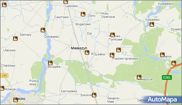 mapa Przysieka gmina Mieleszyn, Przysieka gmina Mieleszyn na mapie Targeo