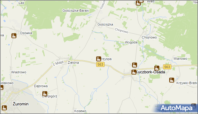 mapa Przyspa gmina Kuczbork-Osada, Przyspa gmina Kuczbork-Osada na mapie Targeo