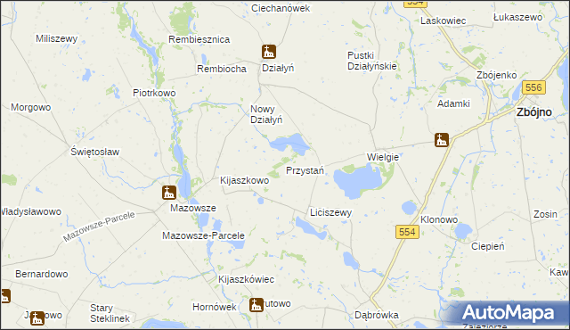 mapa Przystań gmina Zbójno, Przystań gmina Zbójno na mapie Targeo