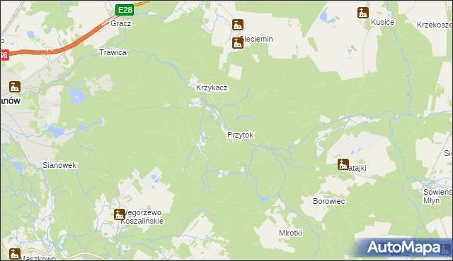 mapa Przytok gmina Sianów, Przytok gmina Sianów na mapie Targeo