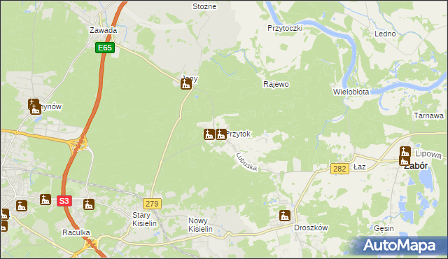 mapa Przytok gmina Zabór, Przytok gmina Zabór na mapie Targeo