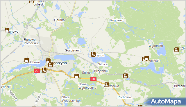 mapa Przytoń gmina Węgorzyno, Przytoń gmina Węgorzyno na mapie Targeo